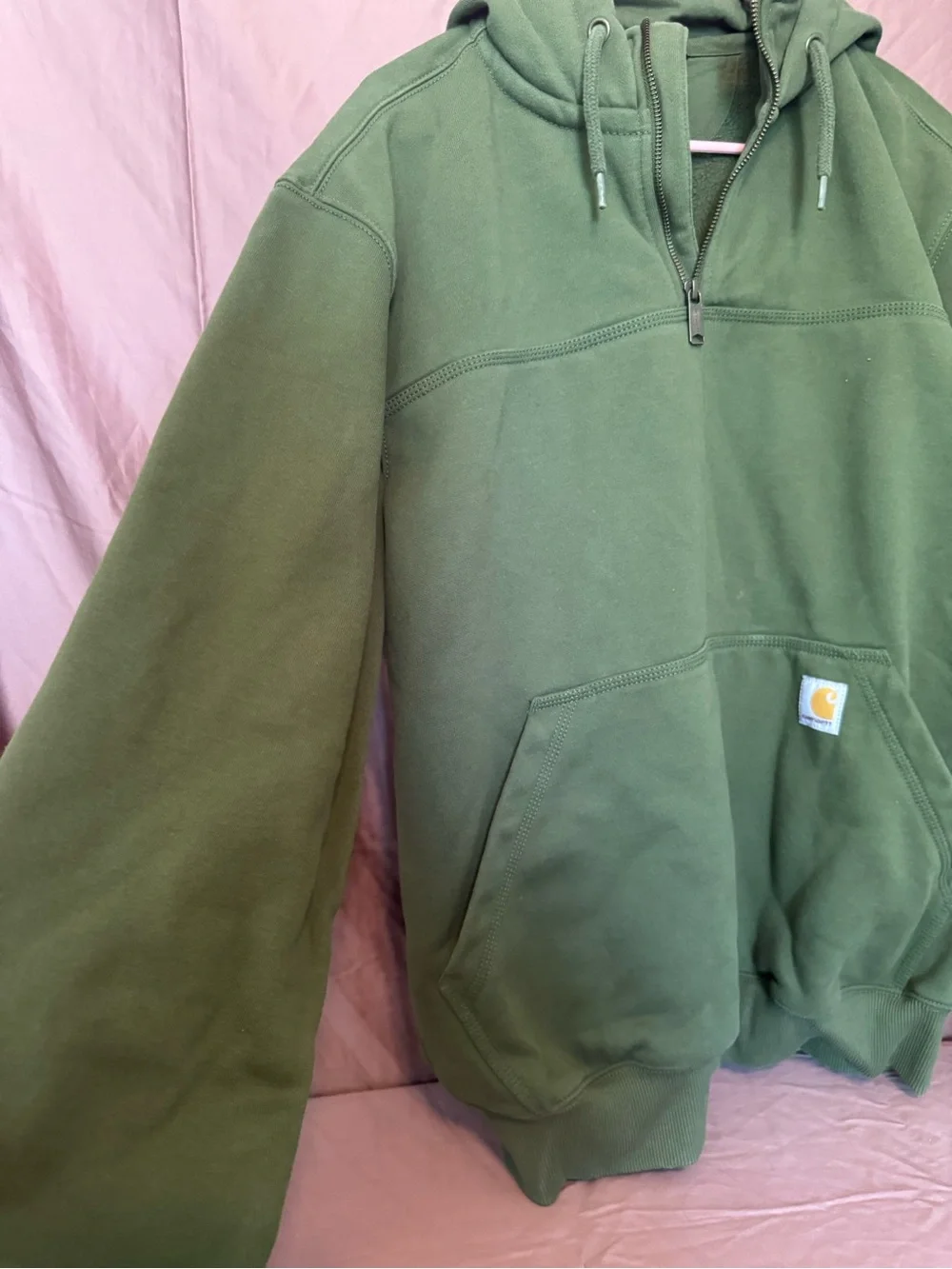 Carhartt Green Hooded Quarter-Zip Work Sweatshirt